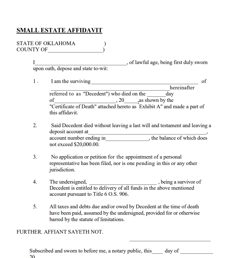 Small Estate Affidavit Form Oklahoma