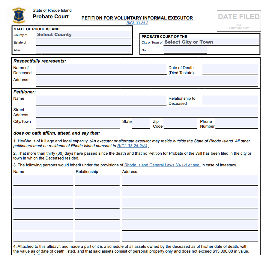 Small Estate Affidavit Form Rhode Island
