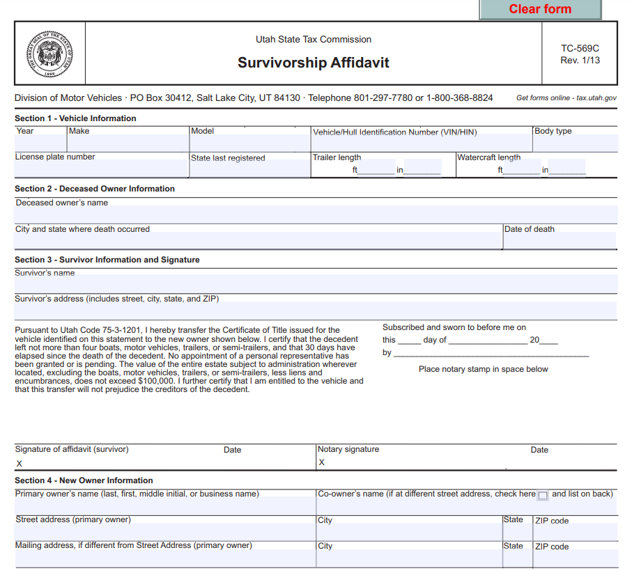 Small Estate Affidavit Form Utah