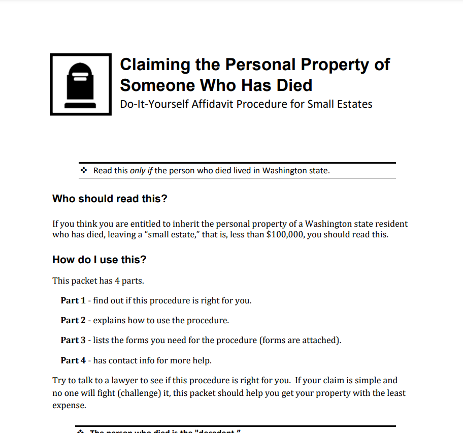 Small Estate Affidavit Form Washington